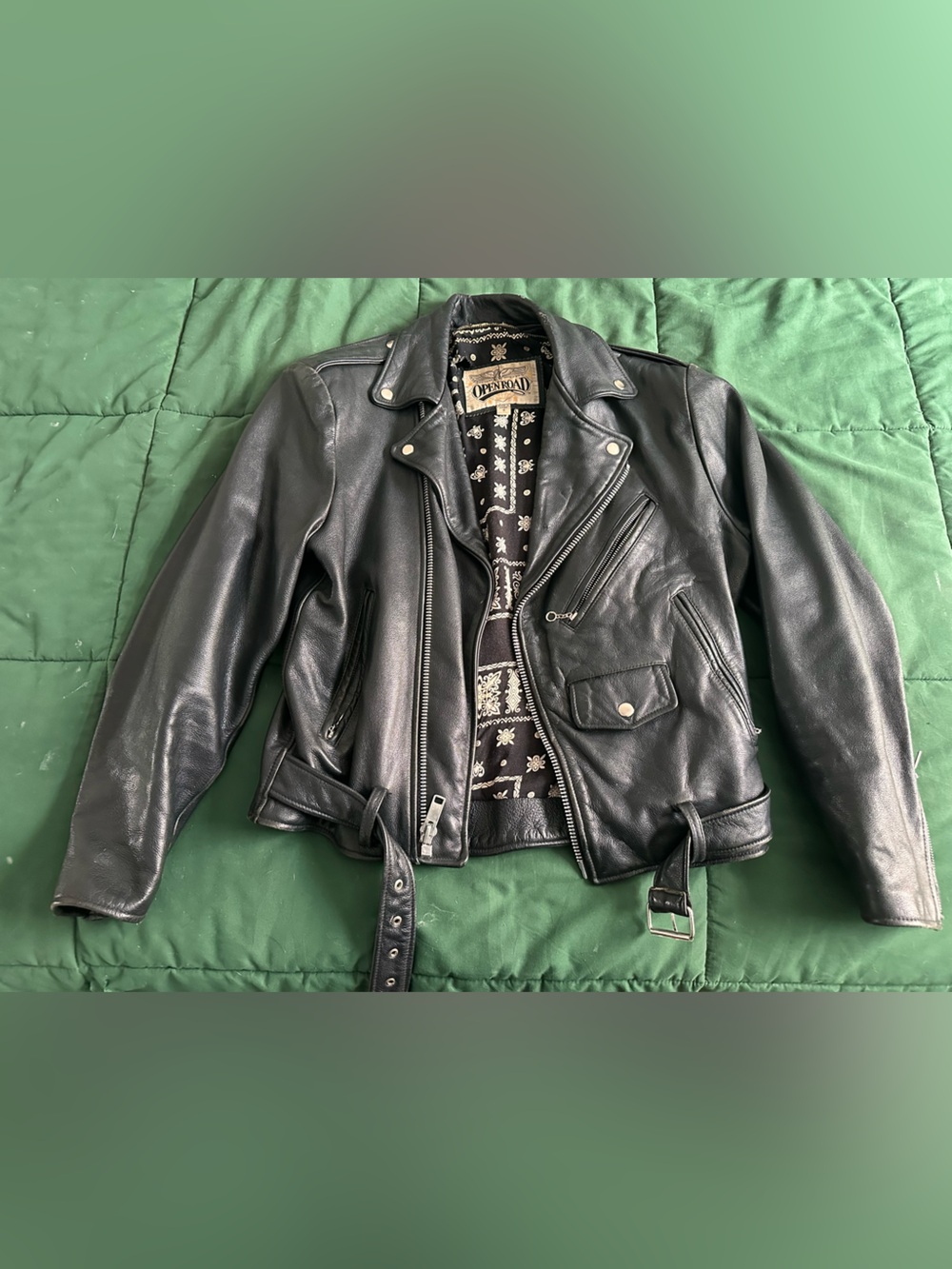 Open Road Black Leather Motorcycle Jacket Size S
